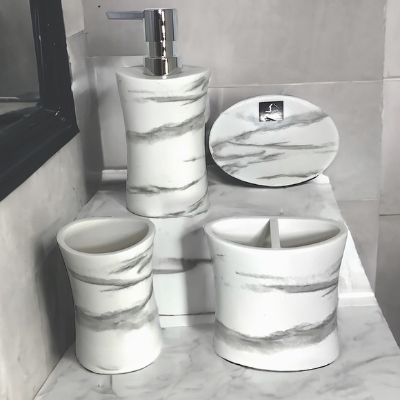 Today’s Living Marble Elite Bath Shower Curtain Easy Care Fabric White Gray - Picture 13 of 13